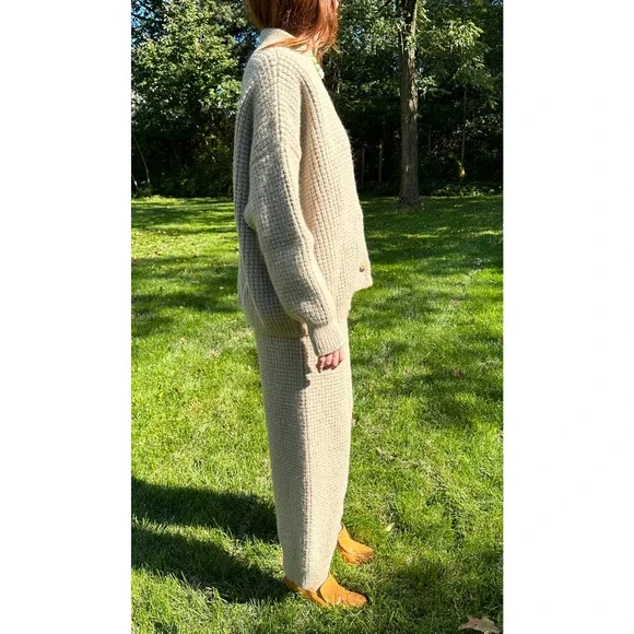 Lauren Manoogian Waffle Cardigan Sweater & Pant Sz 3 Large Set Alpaca Willow
